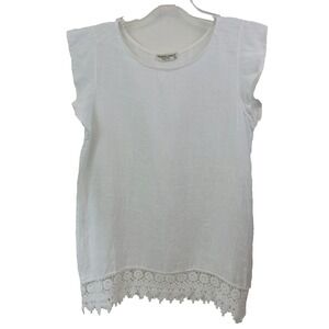 Terzo Millennio Top Size S White 100% Linen Made in Italy Crochet Cap Sleeve